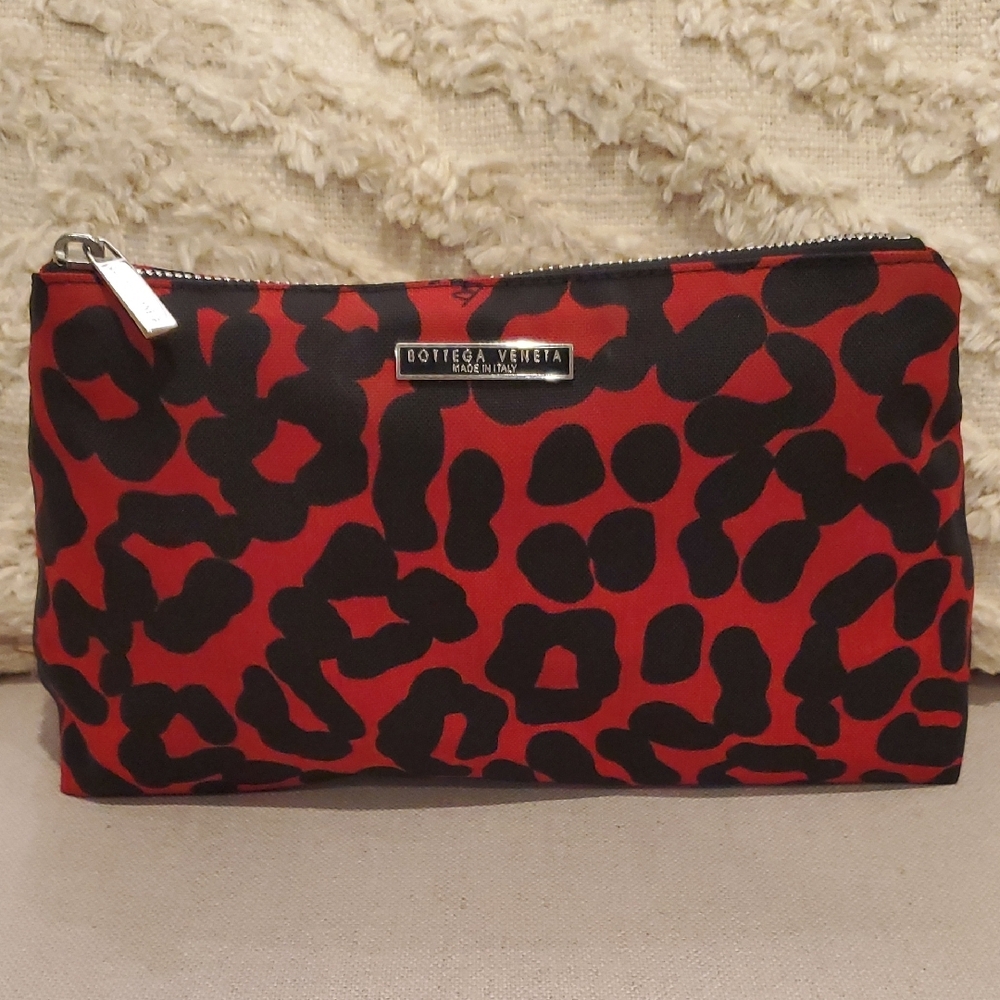 Bottega Veneta Red and Black Animal Print Clutch